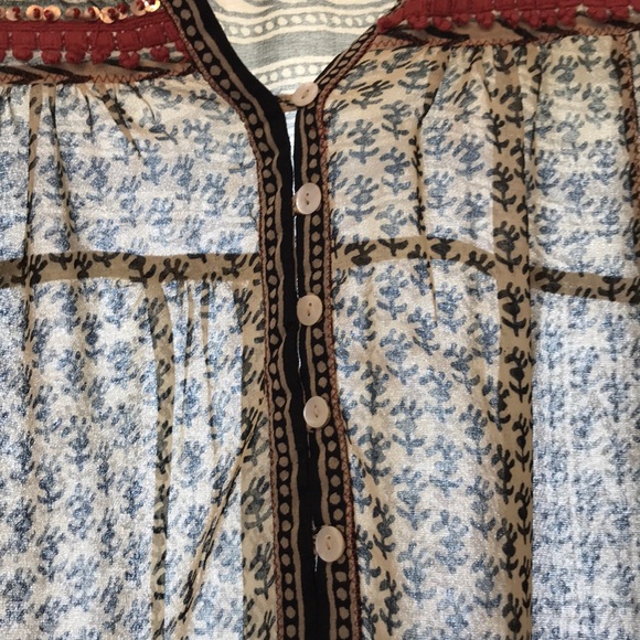 •Free People• Sheer Patterned Blouse - Picture 2 of 12